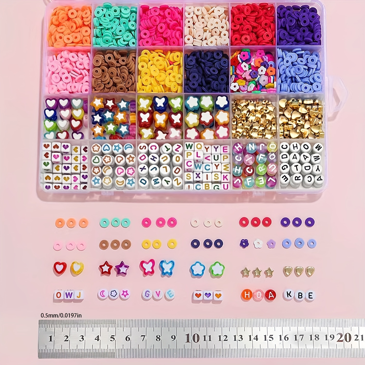 diy polymer clay bead jewelry making kit flat pre cut beads for friendship bracelets necklaces with cute butterfly heart star flower letter charms details 2