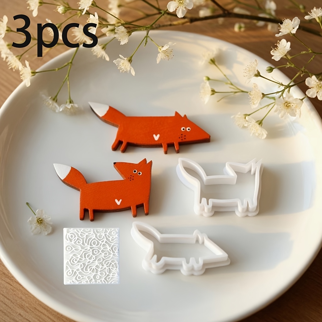 TEMU Kit de 3 pièces en plastique pour pâte polymère et moules avec de renard, adapté à la fabrication de bijoux DIY, de renard minimalistes pour