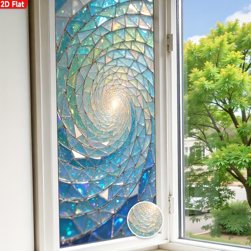 TEMU 2d Flat - 2d Flat Spiral Glass Mosaic Pattern Window Sticker, Pvc Electrostatic Adhesive Window Film, Removable And Reusable For Privacy