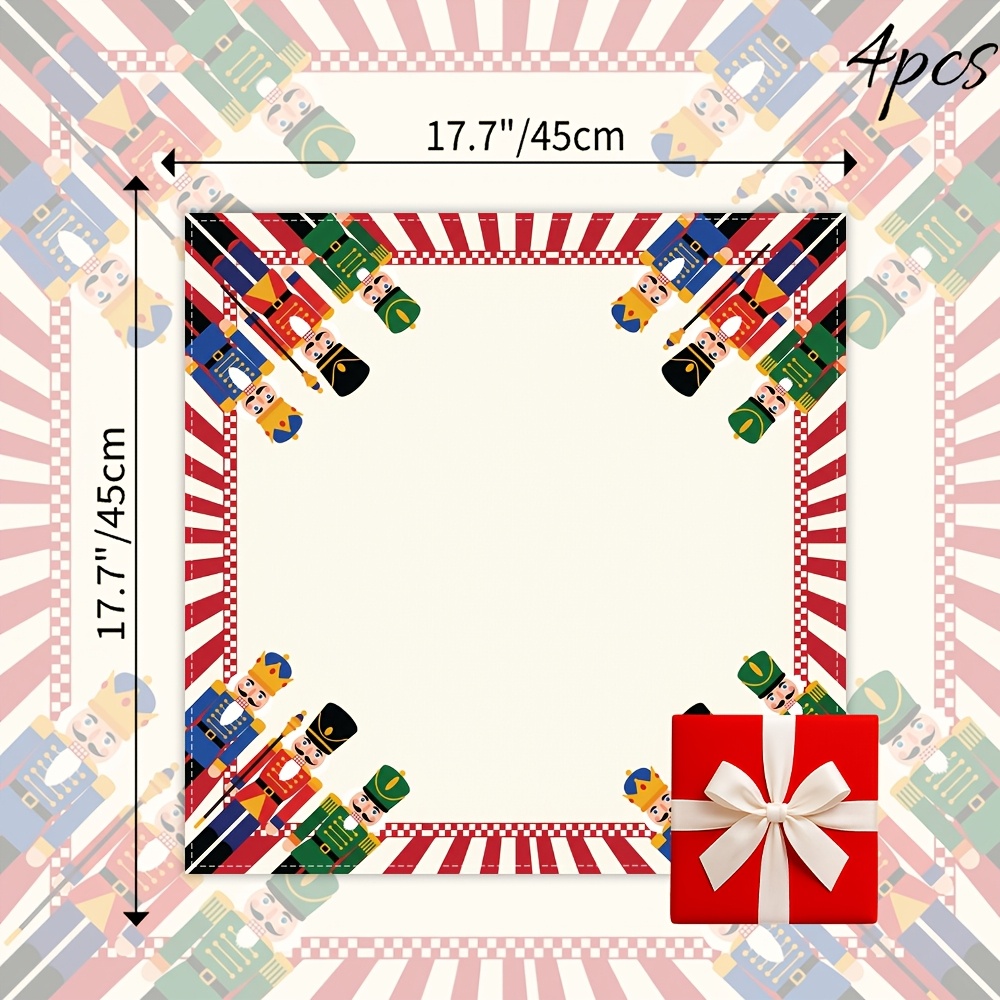 TEMU Juego de 4 servilletas de mesa retro de , adecuadas para , Bar Mitzvá, Navidad - Servilletas de tela de poliéster lavables con estampado de