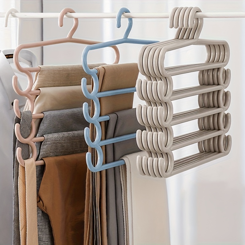 

5-layer Multi- Plastic Pants Hanger – Space-saving Organizer For Clothes, Unfinished , Storage For Home, Bedroom, Bathroom, And Kitchen