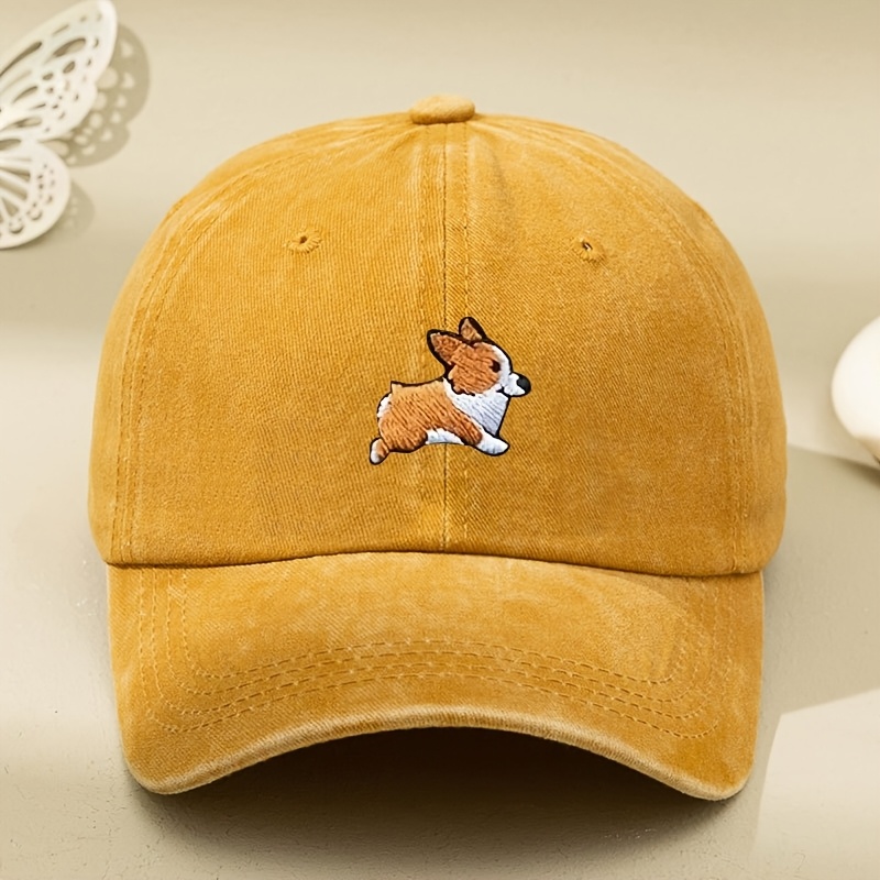 TEMU Chapeau Bob Broderie Corgi Cartoon Unisexe Style Vintage Européen Casquette de Baseball Souple