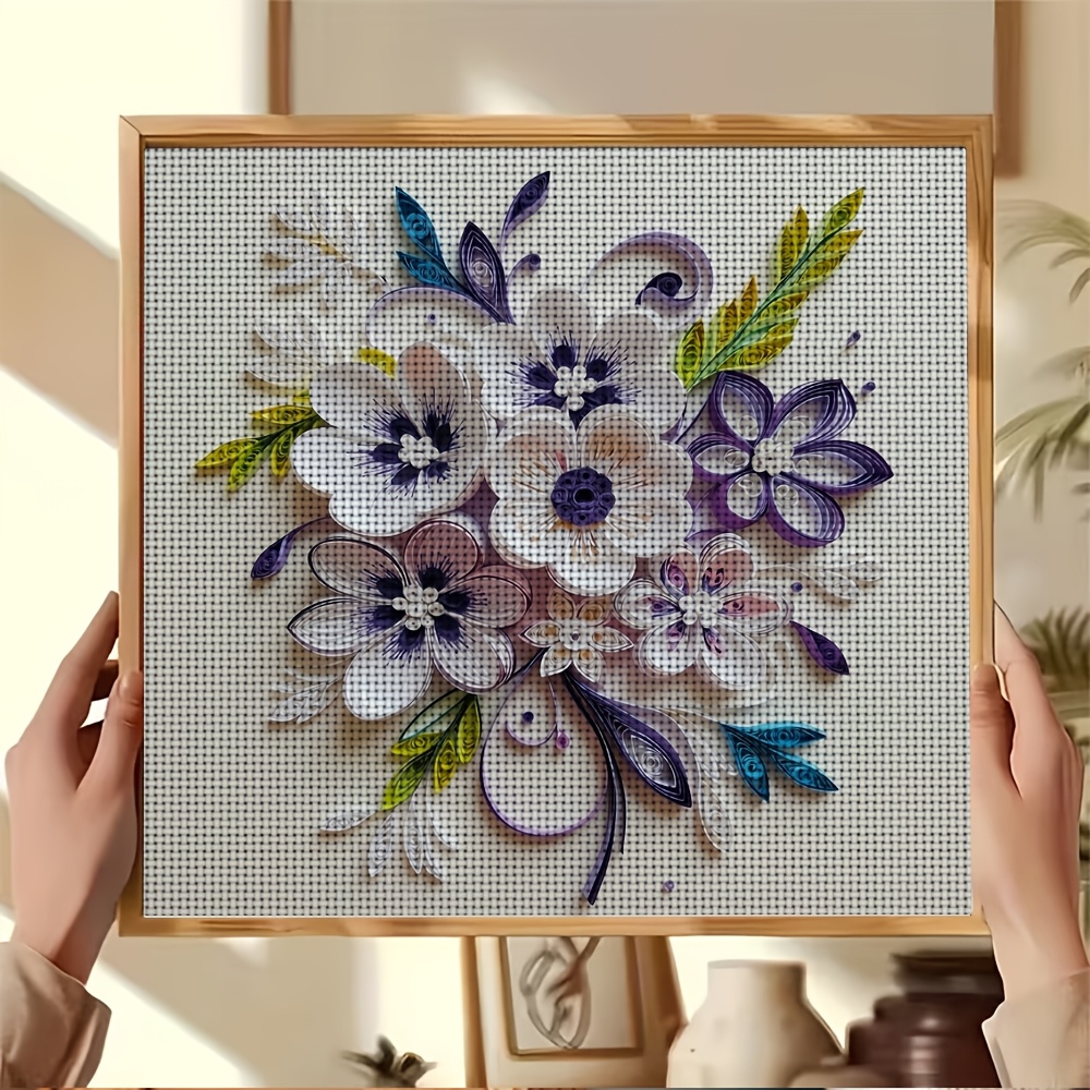 DIY Cross-Stitch Printed Kit, Frameless, Quilling Floral Decoration Pattern