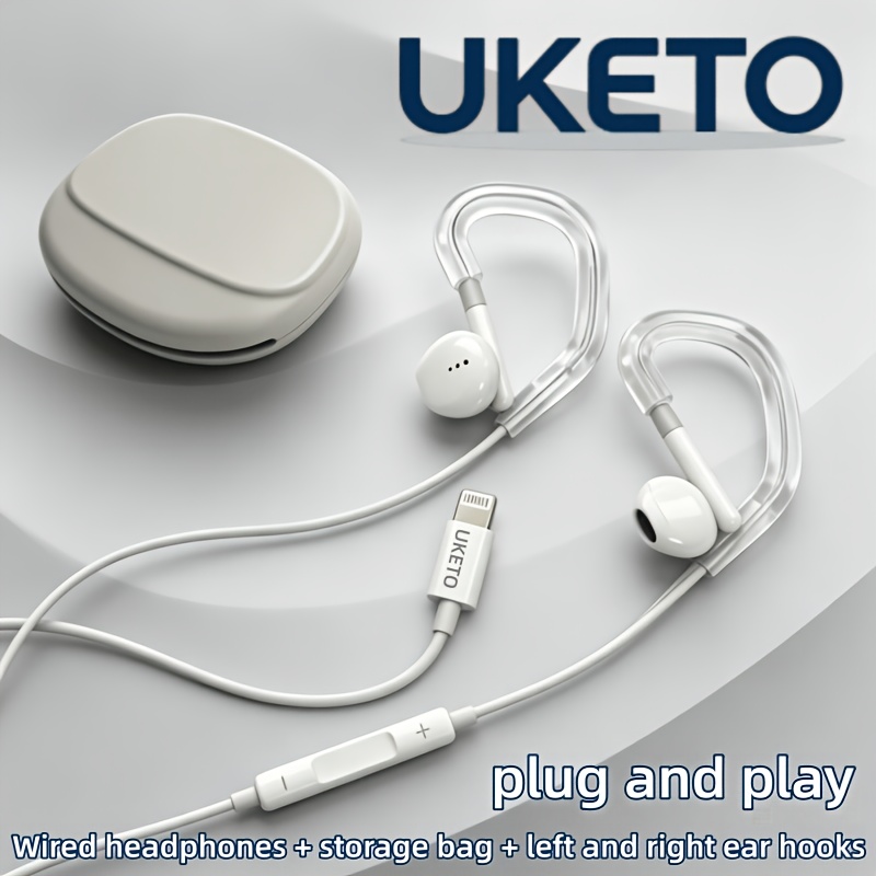 TEMU Wired Headphones And Storage Bag With Ear Hooks, Portable Storage, Plug And Play, Volume Adjustable Wired Headphones, Suitable For Iphone