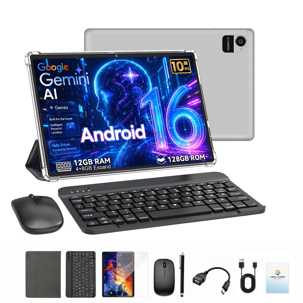 TEMU Crelander 16 System Tablet 10.1 Inch Ips Screen 12gb(4 8gb Expand)  128gb Rom, With Protective Case, ( Keyboard, Mouse, Pen) Optional/5000mah
