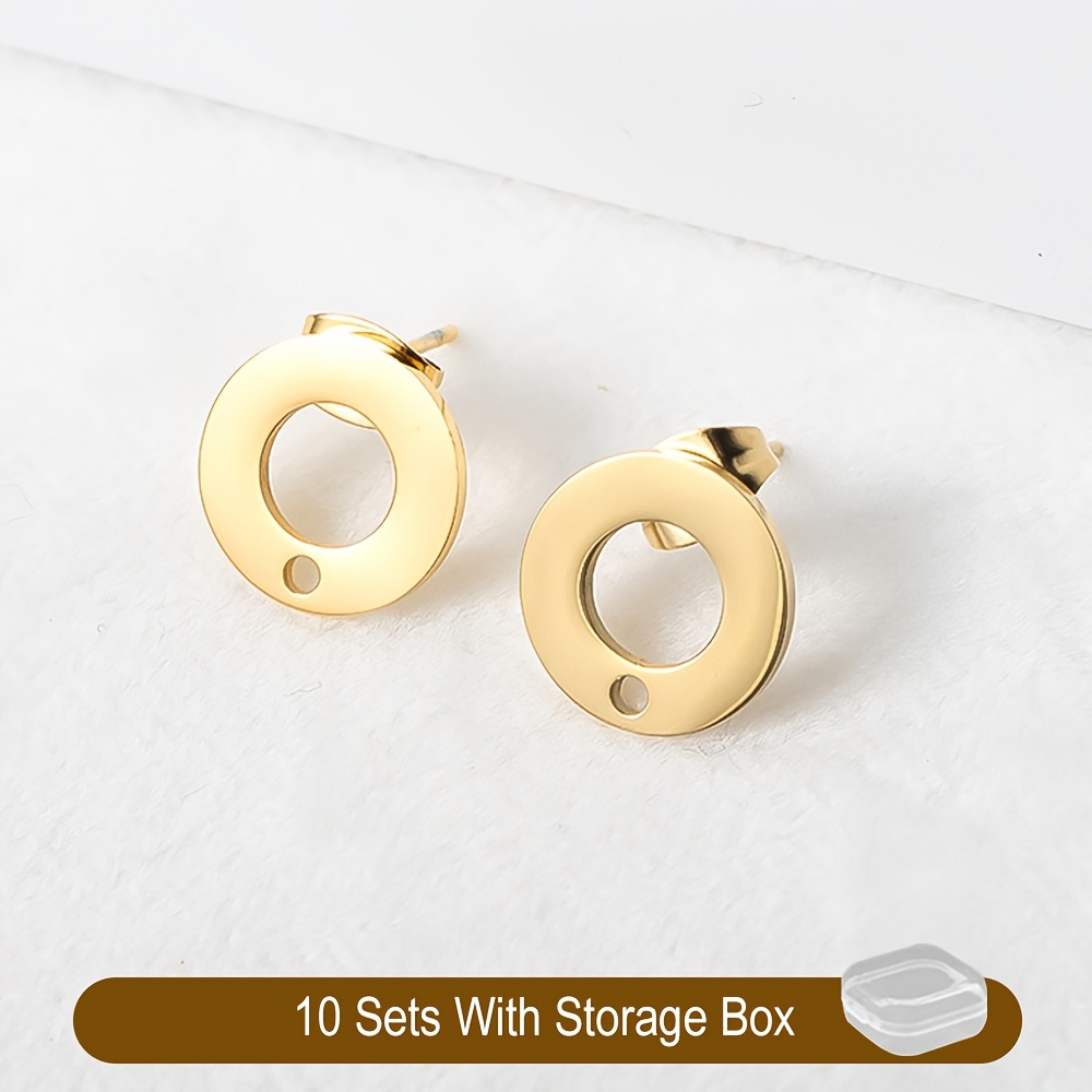 TEMU 10sets Stainless Steel Stud Earrings Round Rondelle Blank Earring Post Pins With And Earring Backs For Making Findings Include 10pcs Stud