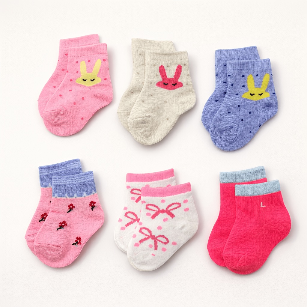 6 Pairs Of Dotted Socks For Newborn Girls, Suitable For