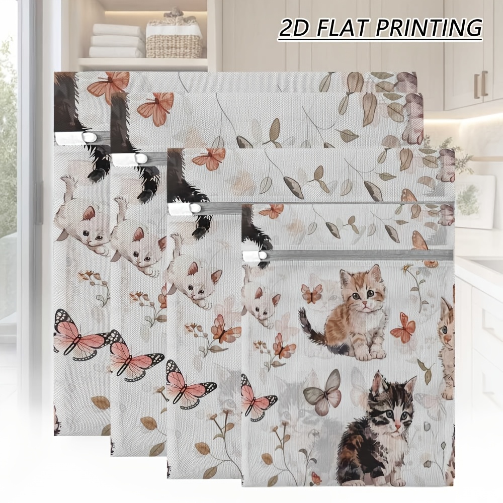 TEMU 4pcs Cats And Butterflies Cute Pattern Laundry Mesh Bags, Basic Zip Garment Wash Pouches, Air Flow Fine Net Clothing Shield, Anti Bra Underwear