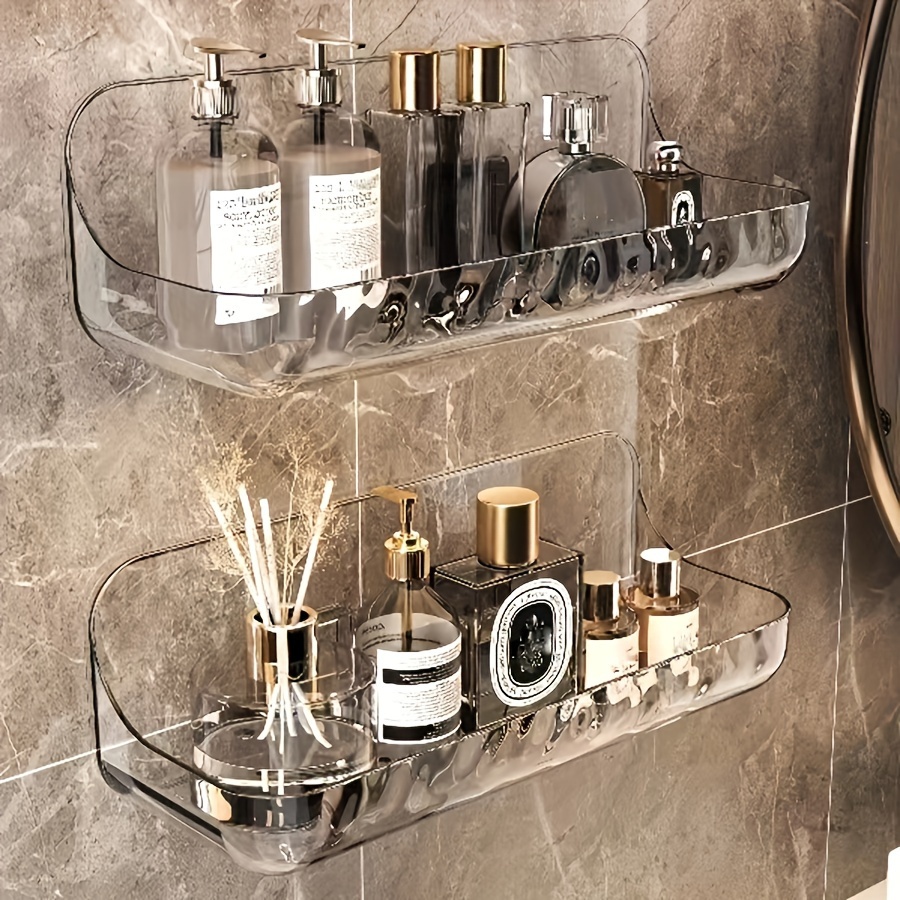     clear shower caddy no drill wall mount organizer for bathroom kitchen storage   plastic details 0