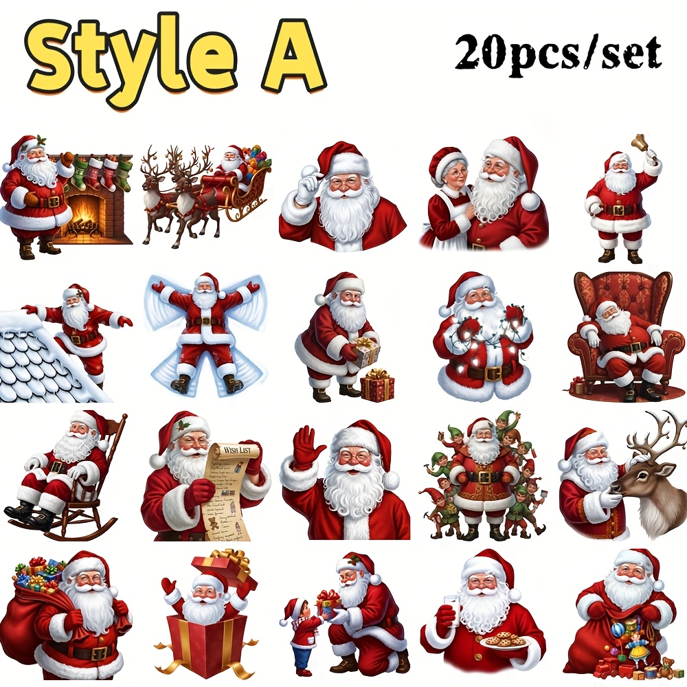 2d Flat 20pcs/set Creative Santa Claus Christmas Holiday Gift Series Stickers