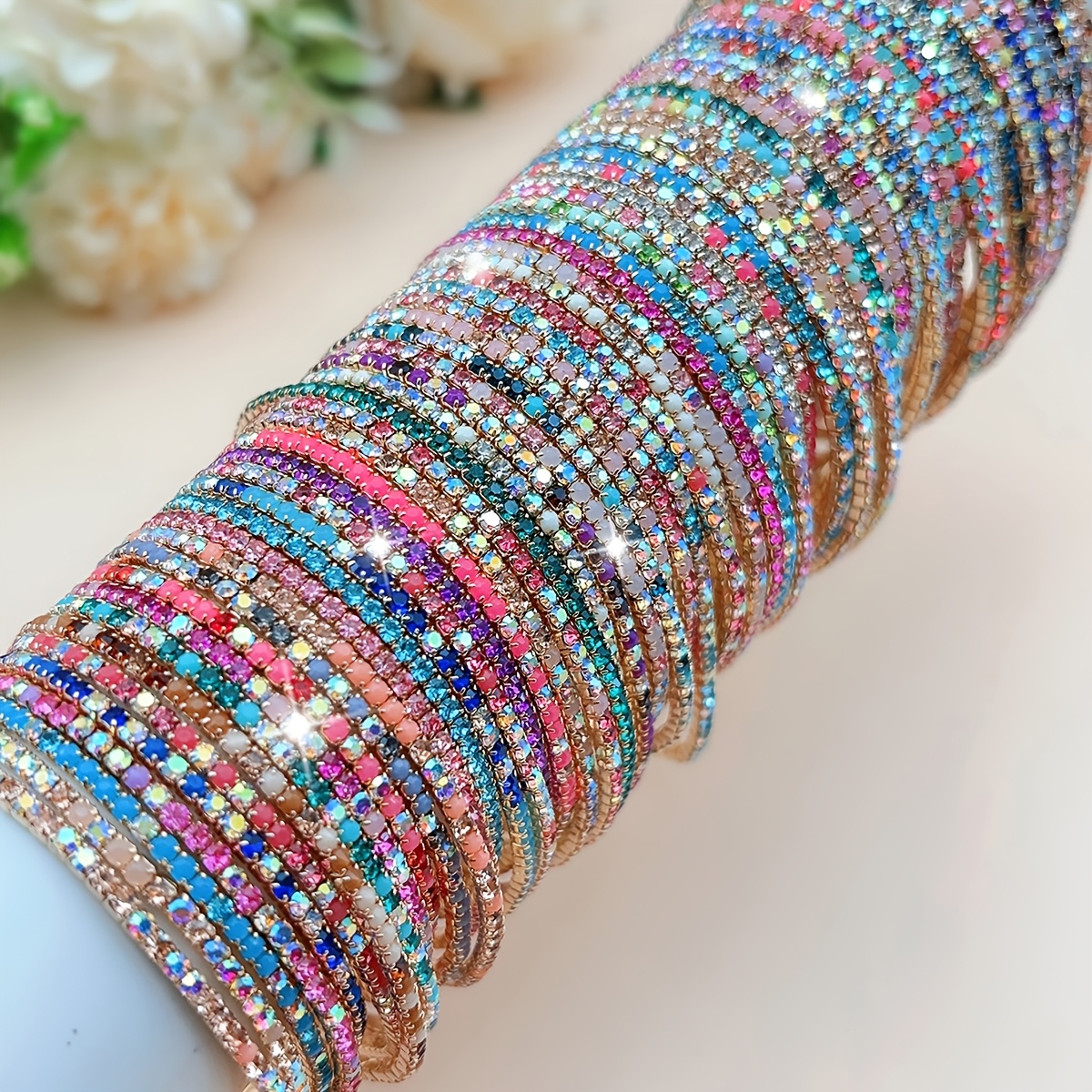 10pcs Ultra-Thin Rhinestone Inlaid Stackable Bracelets