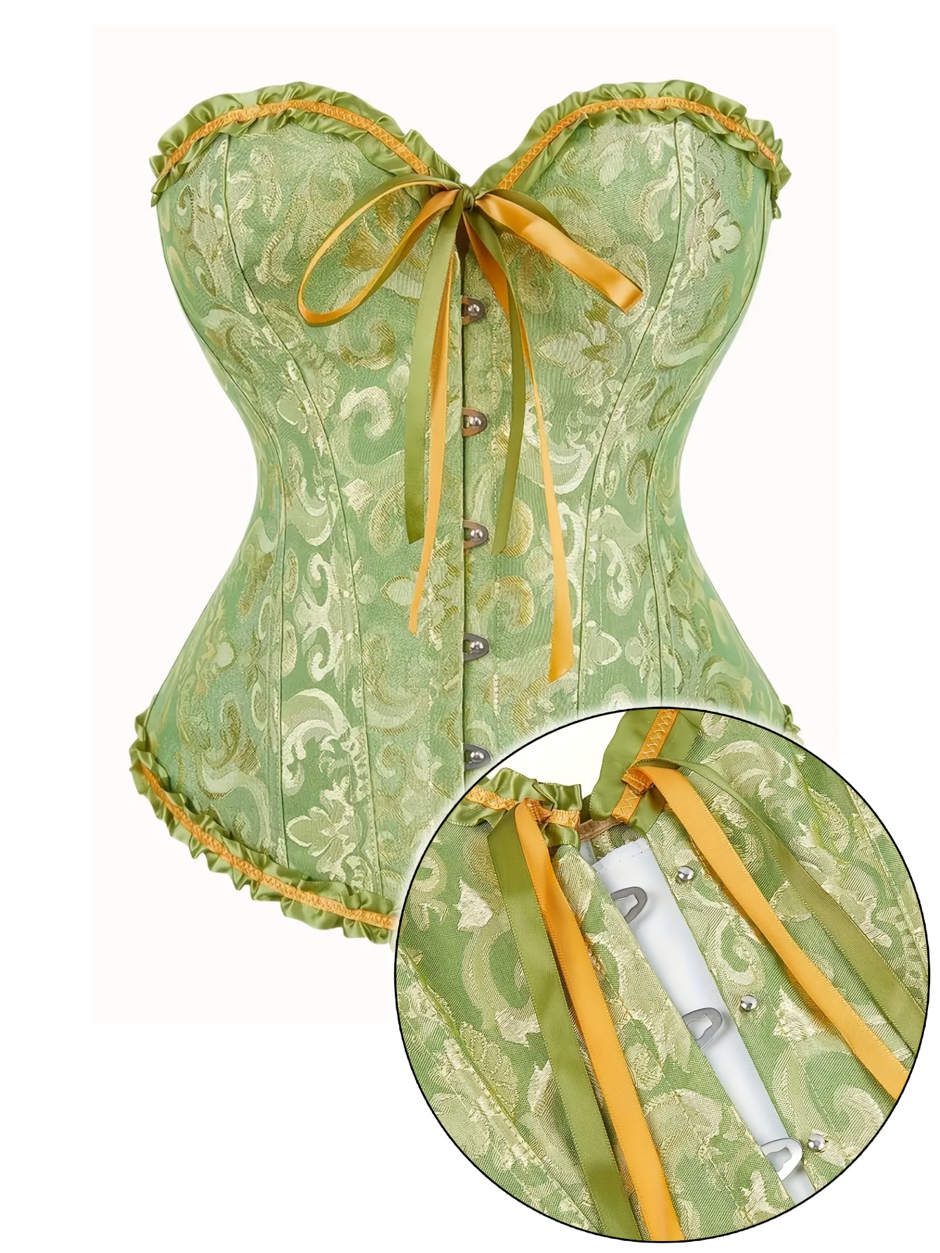 elegant green floral corset lace front vintage Temu