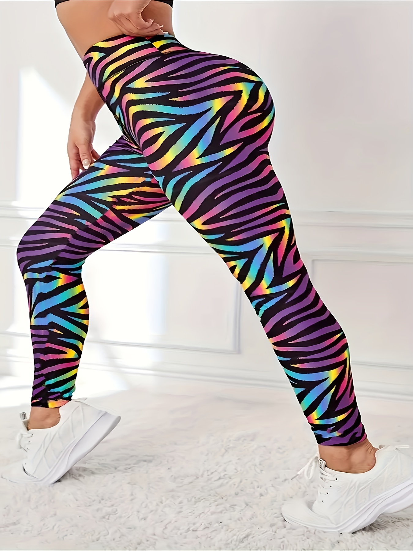 Plus Size Sports Leggings Women s Colorful Print High Waist Stretchy Plus Yoga Fitness Leggings Suitable Spring Autumn