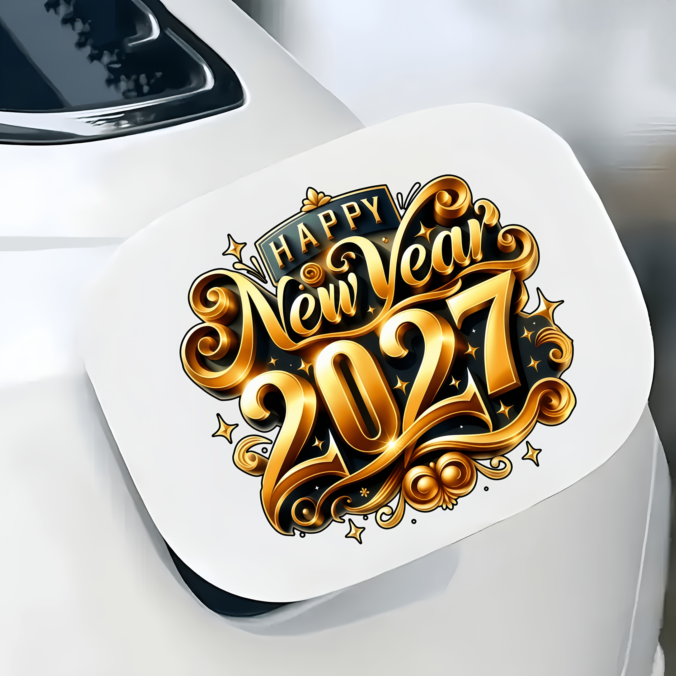 TEMU 6 inch "Gelukkig Nieuwjaar 2027" sticker, luxe zwart-gouden decoratieve sticker met nummer 2027, elegante vintage feestelijke nieuwjaarssticker,