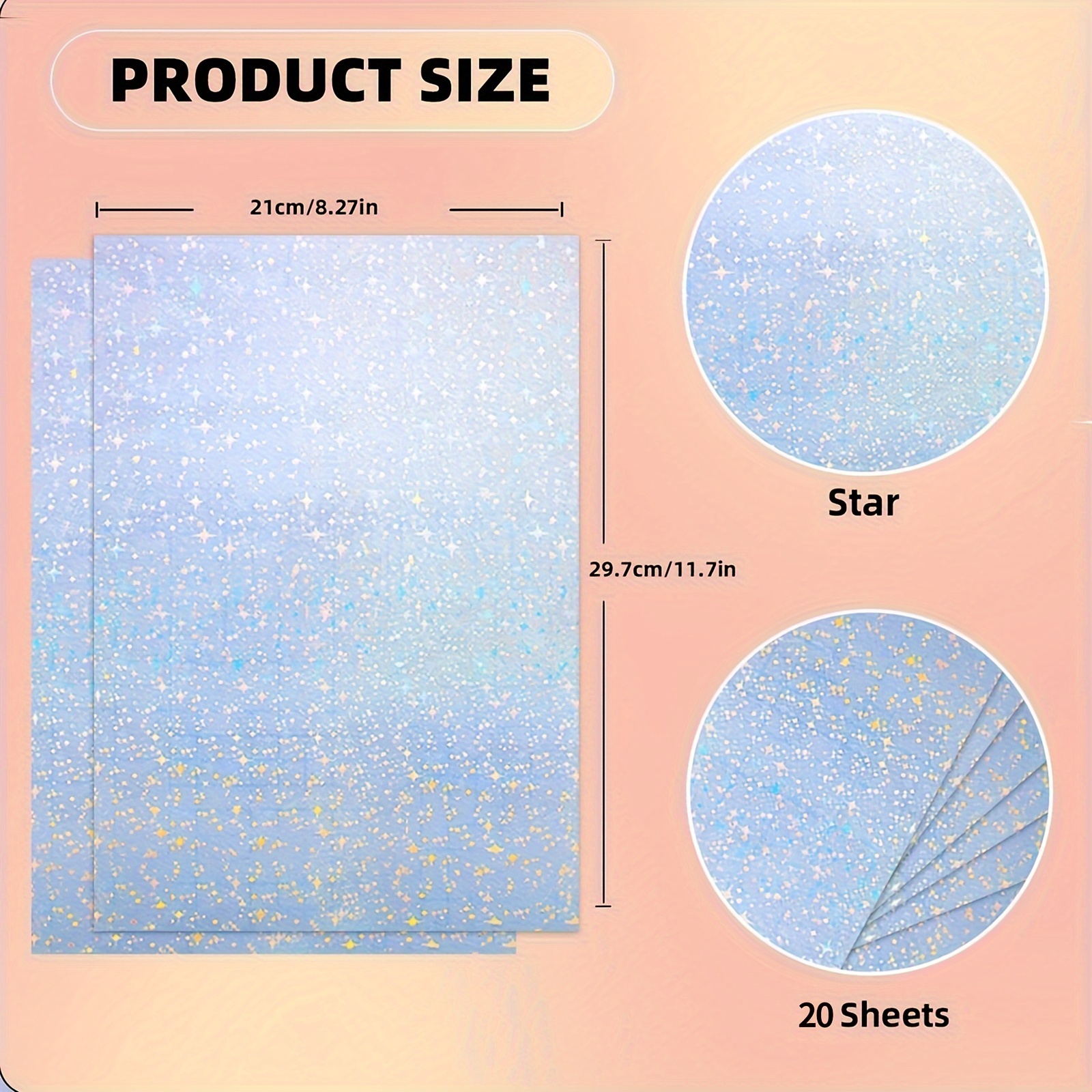 TEMU 20-pack Self-adhesive Holographic Laminating Sheets A4, Cold Overlay Film, Star Pattern, No Machine Required