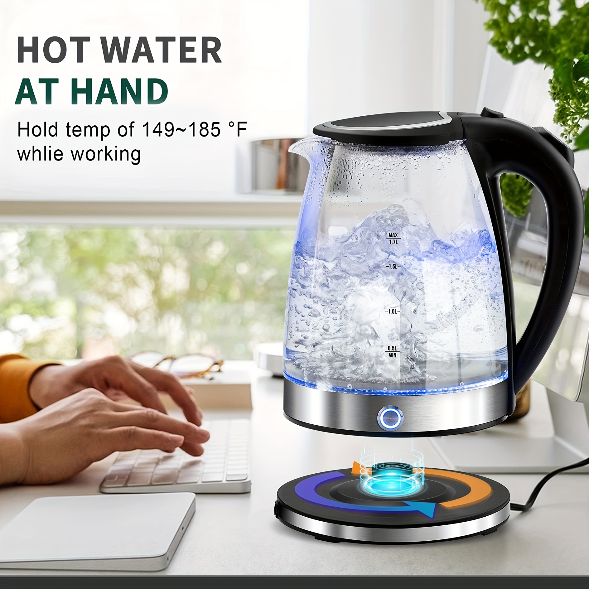 susteas electric kettle with keep warm 1 7l glass water boiler with wide opening led indicator auto shut off and boil dry   9480 details 0