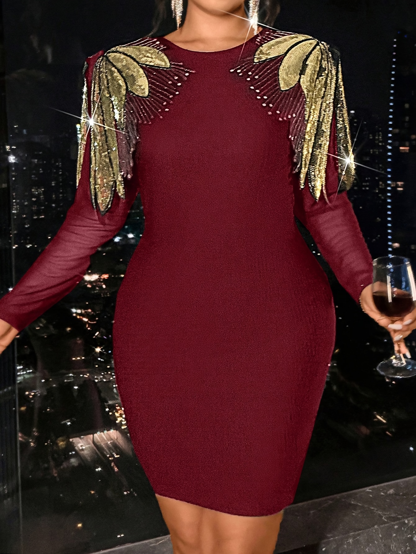 Crimson Plus Size Elegant Burgundy Long Sleeve Mermaid Dress with Train – Stretchy Bodycon Evening Gown for Weddings, Parties & Formal Events