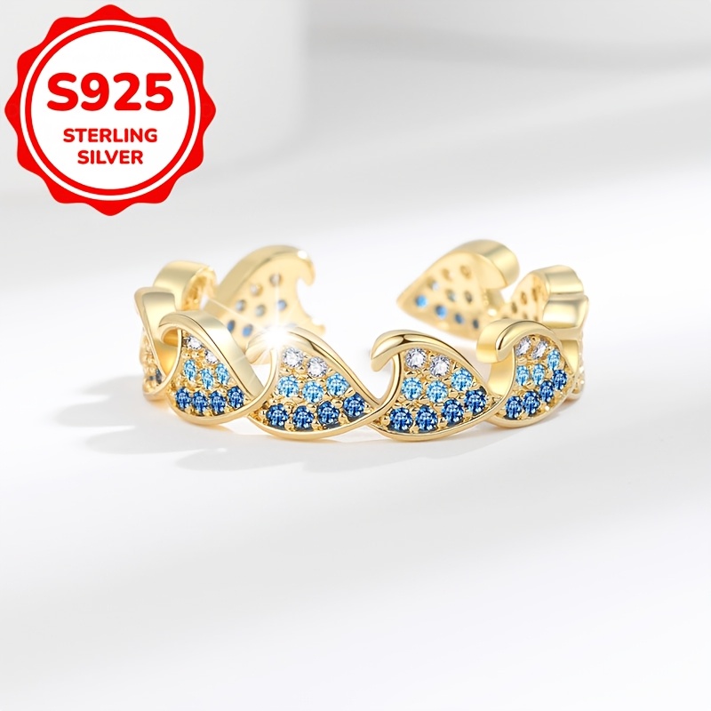 Women's S925 Pure Silver Summer Wave Ring, Fashion Statement