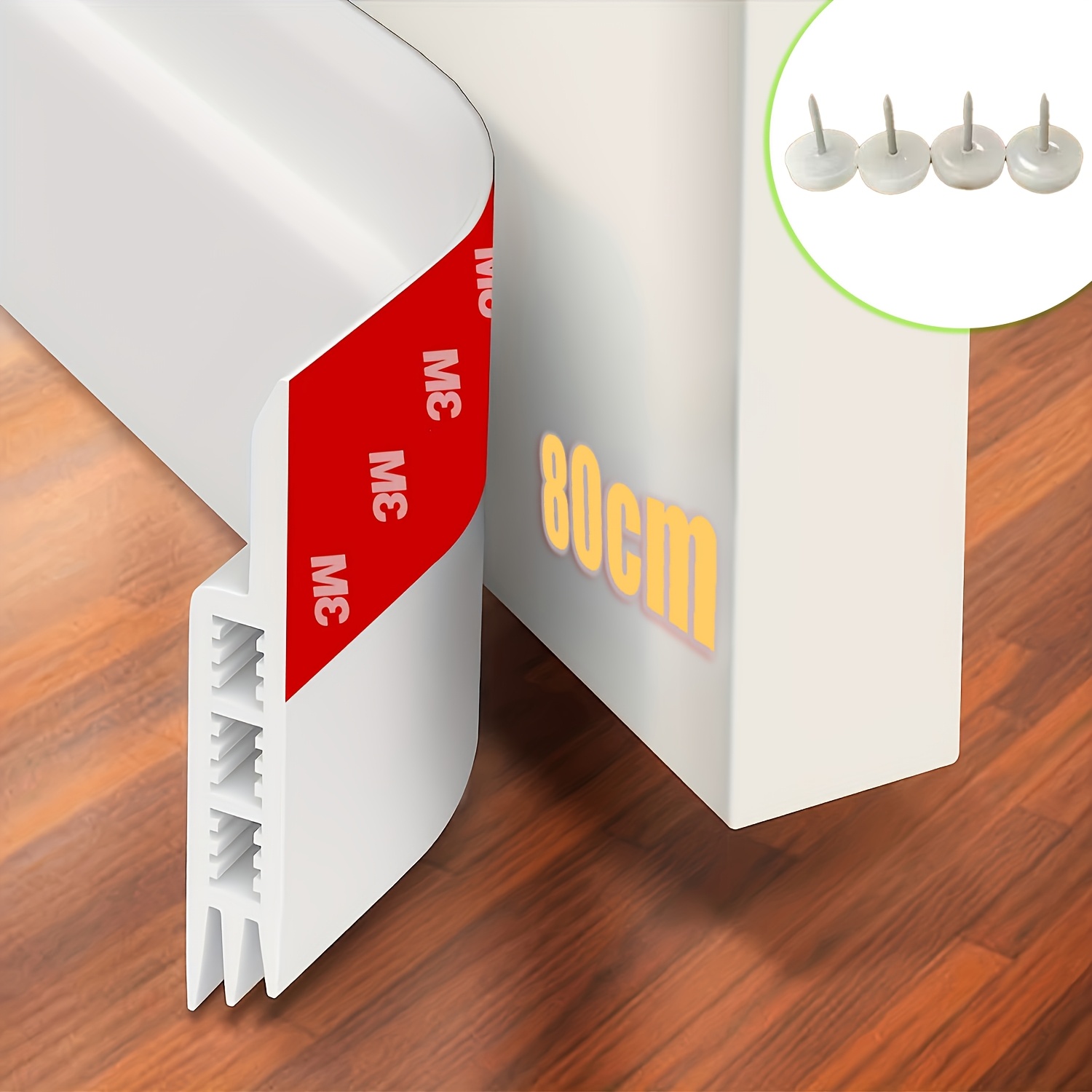 TEMU Self-adhesive Door Bottom Weatherstrip, (1 Roll And 4pcs Nails), Insect And Dust-proof Sealing Strip, Energy-saving Air Conditioning Leak-proof
