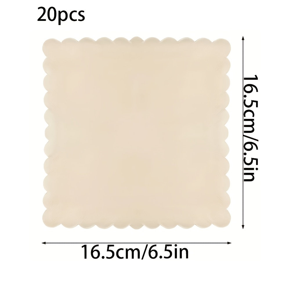 Image of 20/100pcs Of Scalloped Cocktail Napkins Made From Thick Paper, Suitable For Disposable Use At Parties, Weddings, And Birthdays. Each Napkin Measures 6.5 X 6.5 Inches And In A Milky