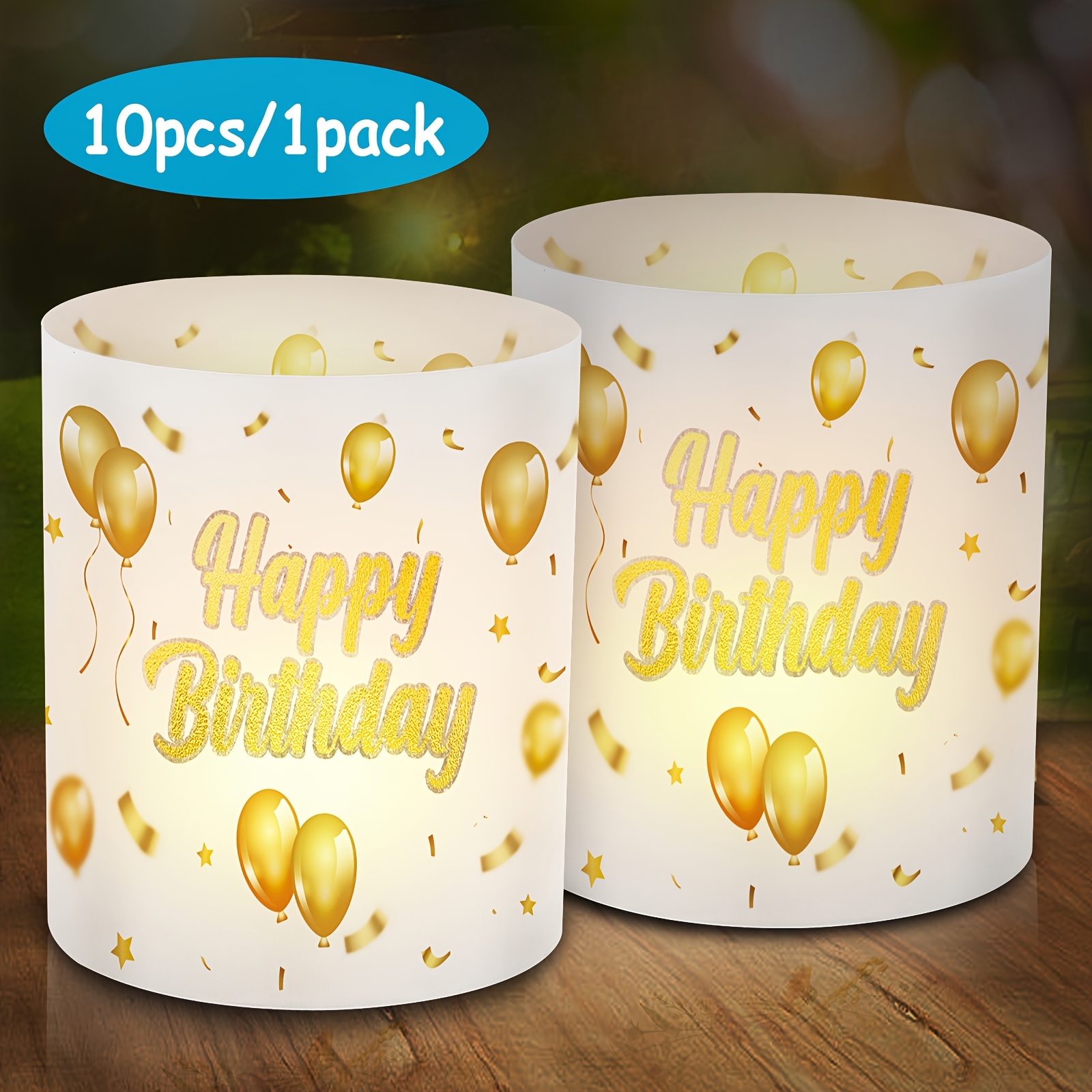 Image of 10pcs Balloon Ribbon Candle Lampshades, "happy Birthday" Desktop Decoration - Design, Plastic, Perfect For Decorating Men's And Women's Birthday Parties, Coming-of-age Ceremonies And Home Party Events