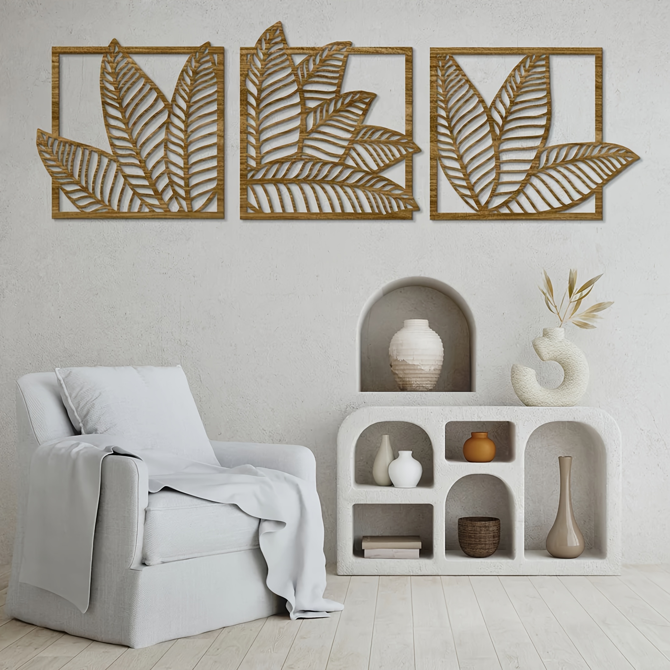 

[3pcs Bohemian Wooden Art] Set Of 3 Bohemian Wooden Art, Banana Leaf Cutouts, Indoor/outdoor Wood Decorations, No Electricity Needed, For Room Types