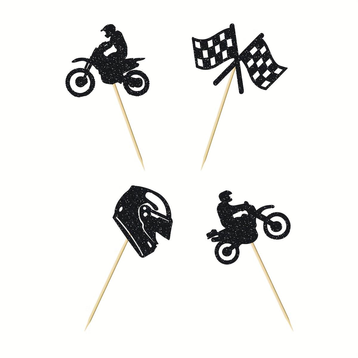 Gyufise 24Pcs Motorfiets Cupcake Toppers Zwart Glitter Motocross Crossmotor Party Cupcake Picks Voor Sport Motocross Thema Man Jongen Verjaardag Party Cake Decoraties Levert