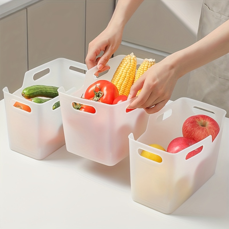 

1pc Plastic Storage Basket With Handles, Contemporary Style, Multipurpose Organizer Crate For Refrigerator, Cabinet, Fruits, Vegetables, And Sundries