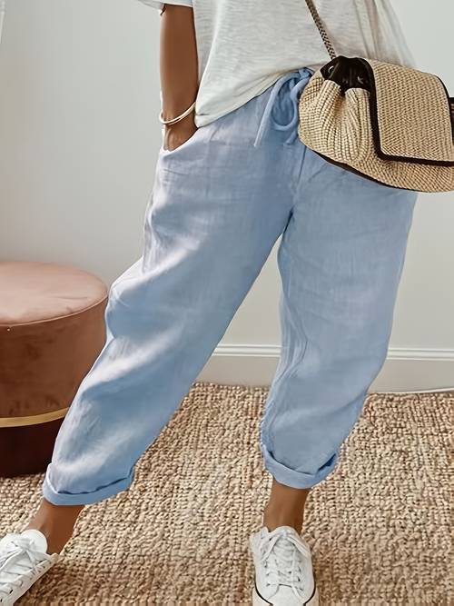 womens plus size linen solid color simple casual pants