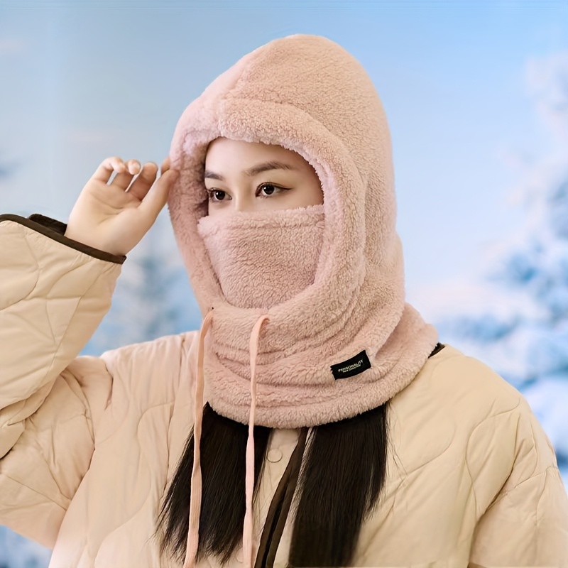 1pc womens winter plush balaclava hood soft light beige Temu