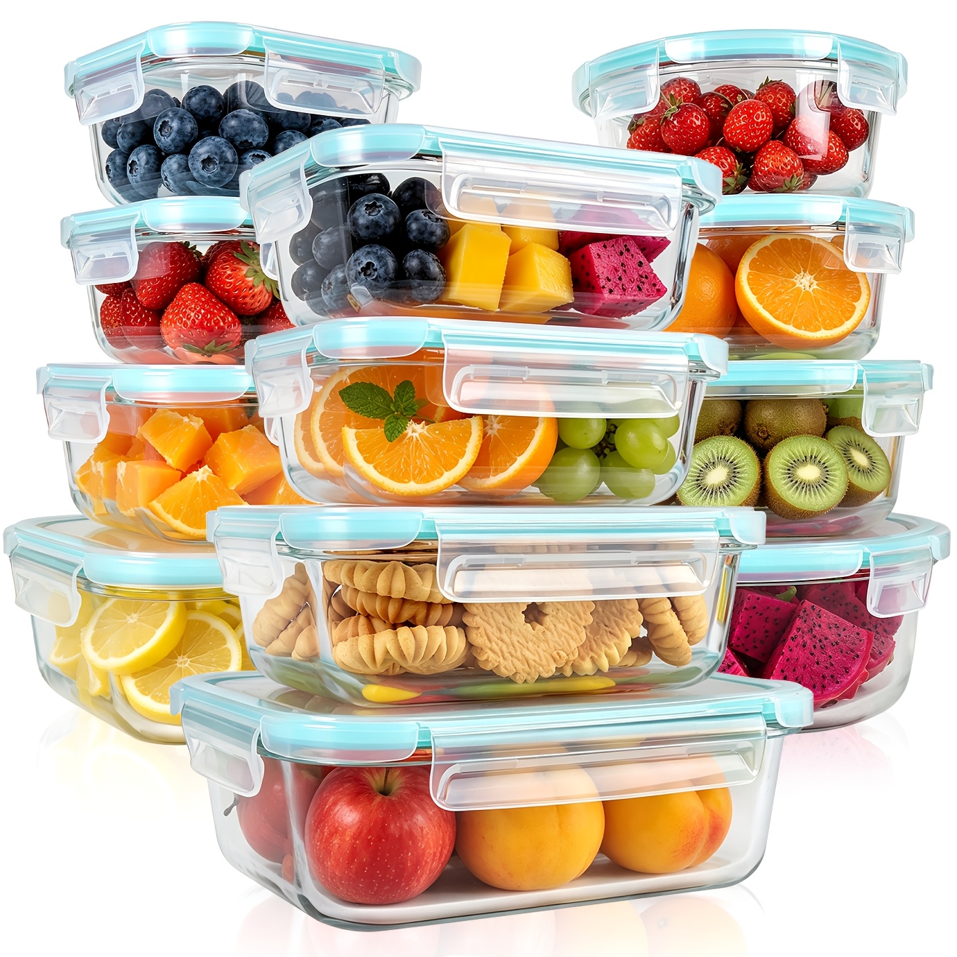 TEMU 12-pack Large Glass Food Storage Containers With Lids, Airtight Leak-proof Containers For Meal Prep And Leftovers, Microwave Freezer Dishwasher