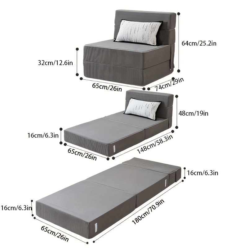 klappsofa bett konvertierbares sofabett mit verbessertem kissen,   bequemes sofa aus leinenstoff, klappbare memory-schaum-sofa, wohnzimmer, schlafzimmer, bequemer  , sofa