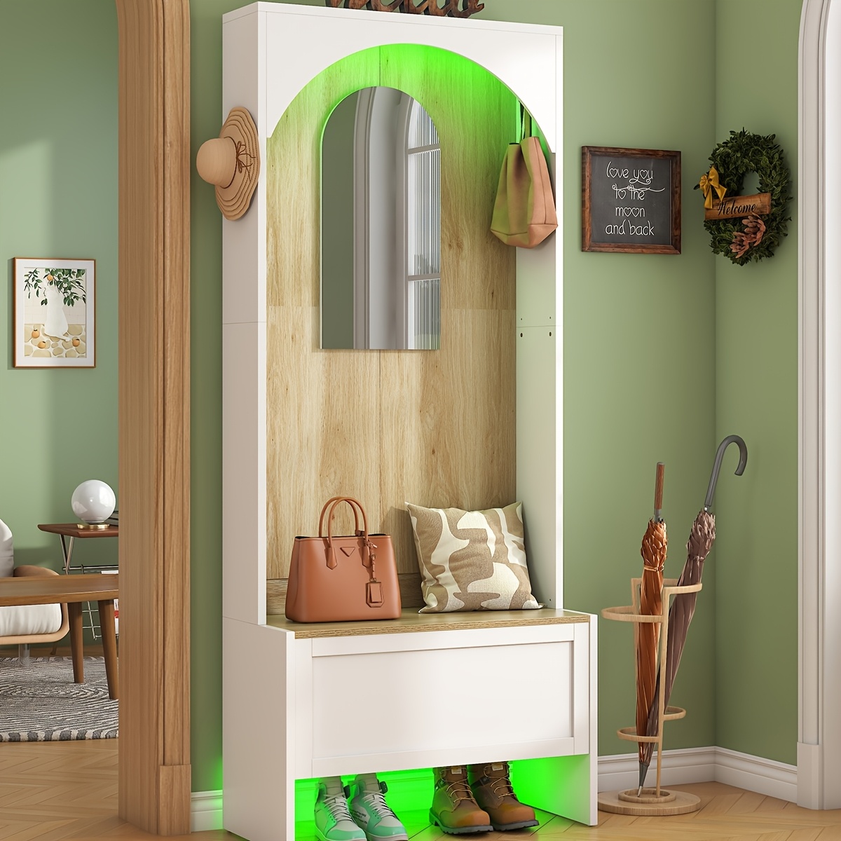 Mirror Small Entryway Bench With Hooks Mudroom Cubbies Versatile