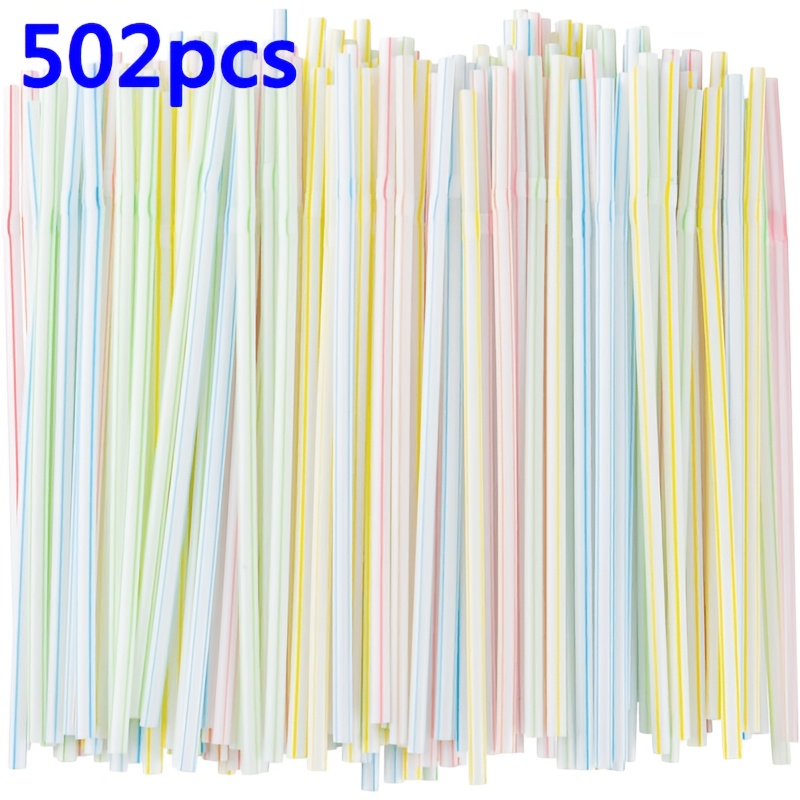 Image of 502pcs Flexible Plastic Craft Straws, Suitable For Weaving - Colorful Striped Tubes With Flexible Tips, For Weaving Baskets, Wreaths, And Sculpture Projects, Weaving, For Art Supplies And