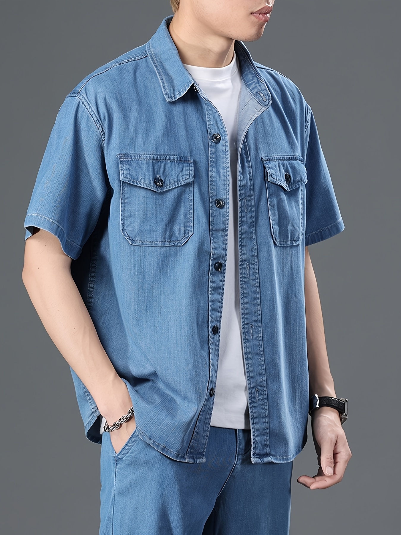 Cool-Touch, Washable Denim Short-Sleeve Shirt Made from Tencel (Lyocell)