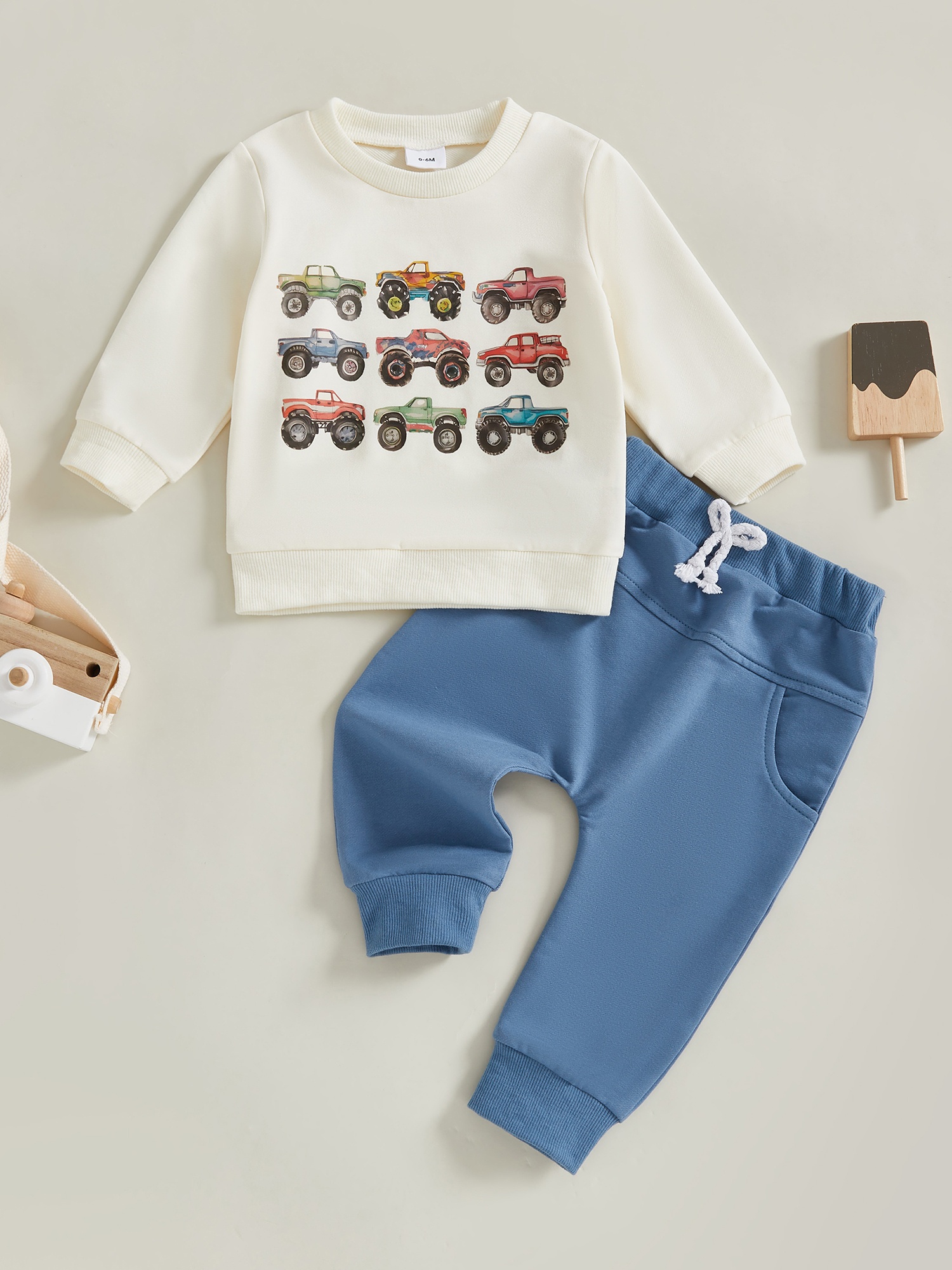 Tenue D'Halloween Bébé Garçon - Sweat Brodé Citrouille + Pantalon Carreaux, 2 Pièces Manches Longues