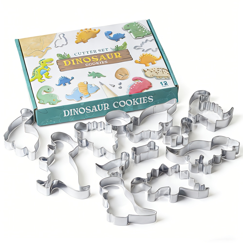 E-shop 12-teiliges Dinosaurier-Tier-Ausstechformen-Set im Karton, Edelstahl-Form-Ausstecher für Kekse Süßigkeiten für die DIY-Küche, zum Backen für