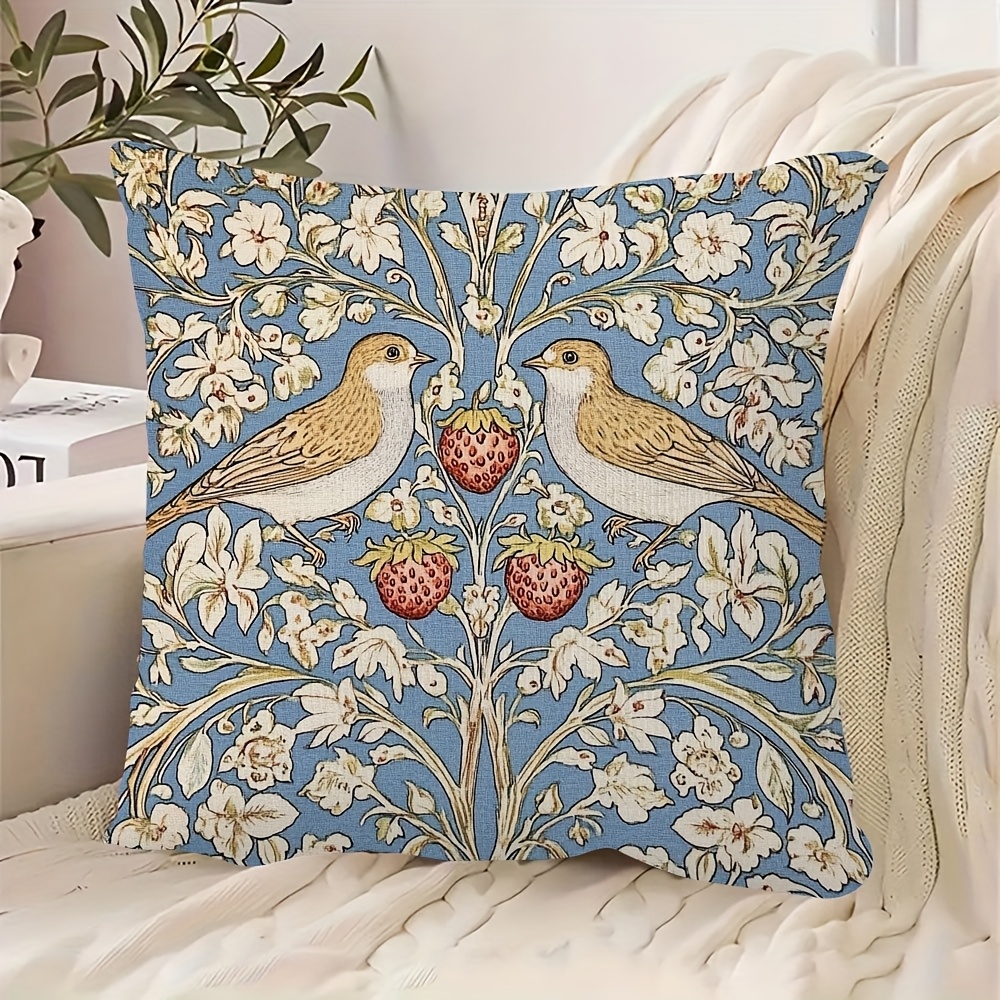 TEMU 1pc William Bird Cushion Cover Suitable For Bedroom Sofa Bed, Double-sided Zippered Pillowcase With Zipper Closure, Machine Washable Textile