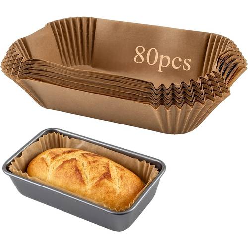 80pcs loaf pan liners for baking bread 9x5 inch disposable non stick bread pan liners rectangular parchment for baking banana bread cakes sourdough bread brown
