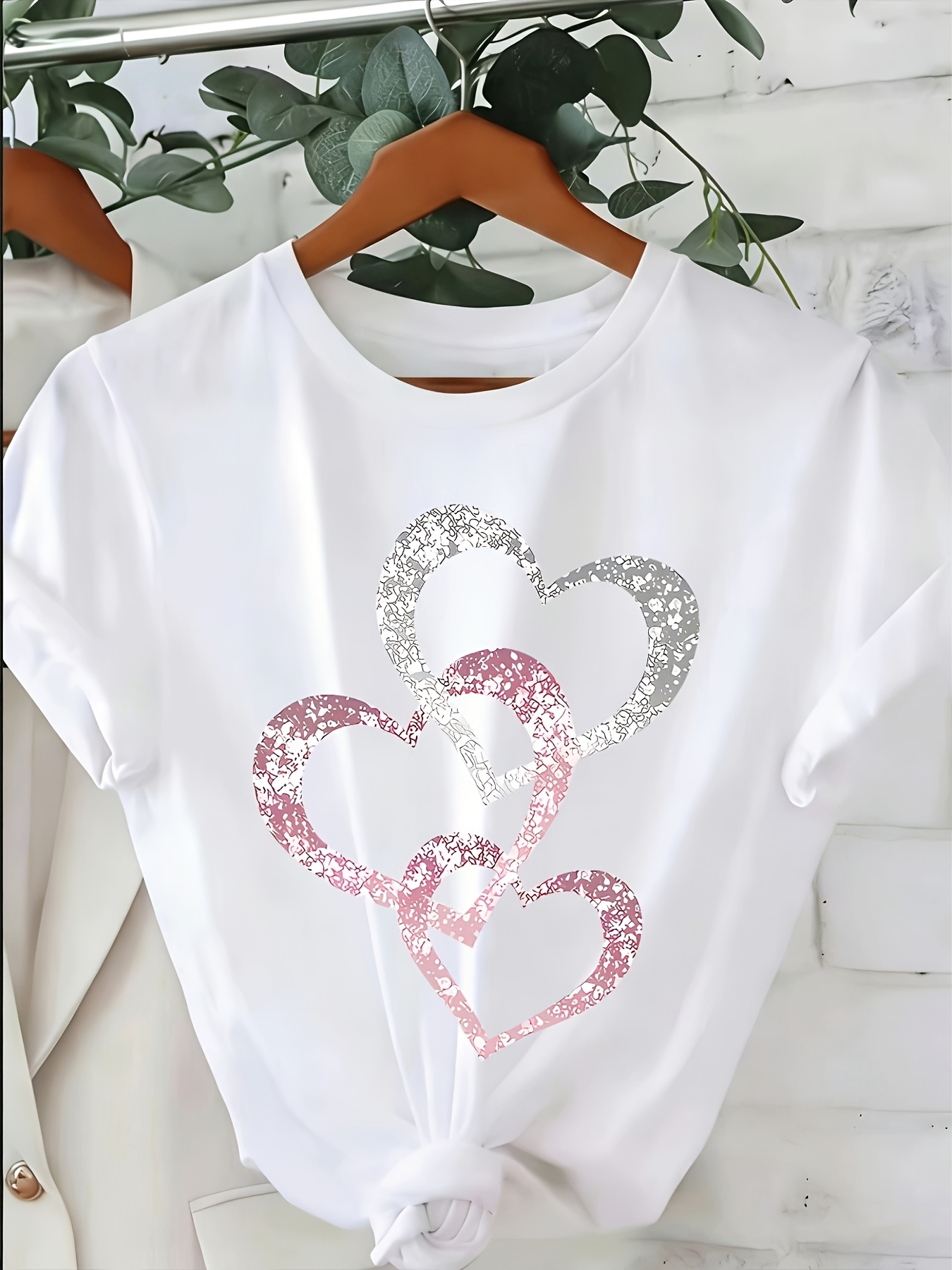 new womens short sleeve t shirt heart print top silvery   design decorative   sequin   for visual effect   short sleeve crew neck casual top womens clothing spring and summer