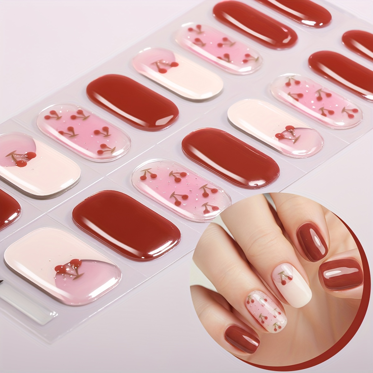 16pcs French Semi Cured Gel Nail Strips, Autumn And Nail Gel Nail Stickers, , Easy To Apply And Remove, Suitable For Women's Christmas Diy Nail Stickers