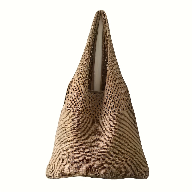 Women's Bohemian Knitted Handbag - Lightweight Nylon Shoulder Backpack, Suitable For And Beach Travel, Korean And Fashion Style (apricot/khaki/dark Brown/black), Minimally Beach Bag, Vacation