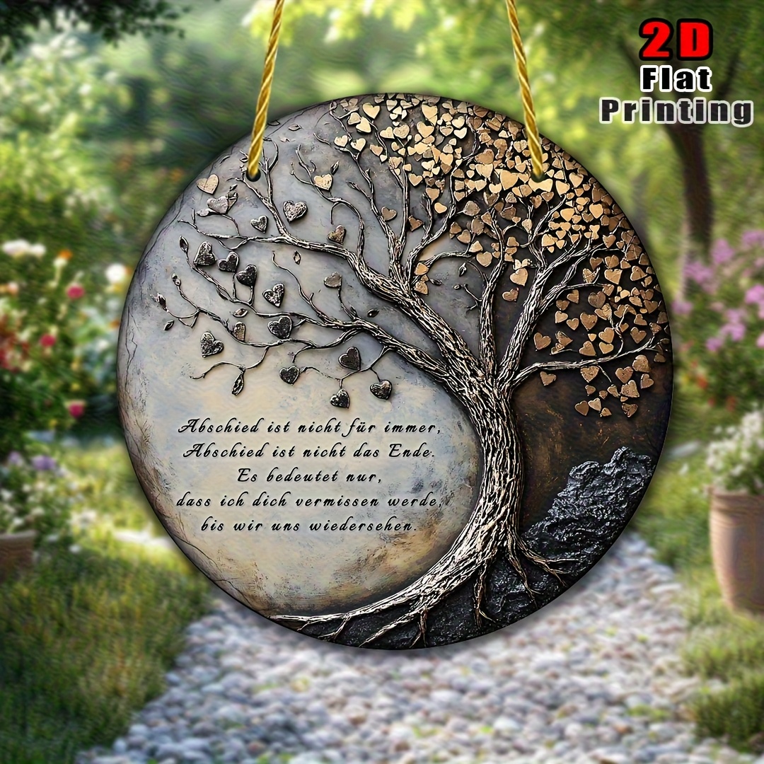 E-shop 2D Flachdruck, 6,3-Zoll runde Acryl Gartensteine : Ewiger Liebestron mit goldenen Blättern, herzförmige Ornamente und Anwendungen mit deutschem