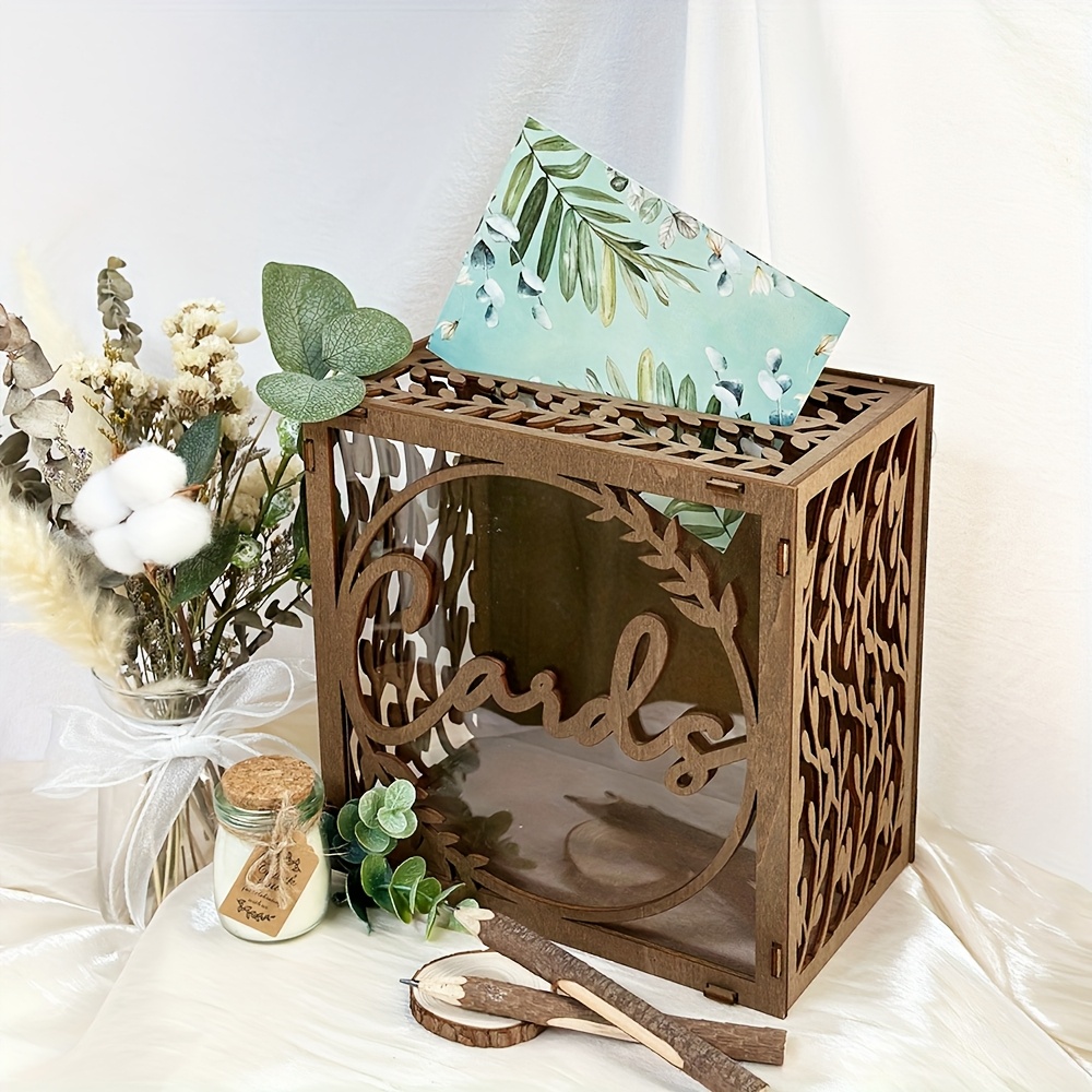 

Elegant Wooden Wedding Card Box - Reception, Gift Cards & Decorations | Ideal For Engagements, Birthdays, Graduations & Showers,