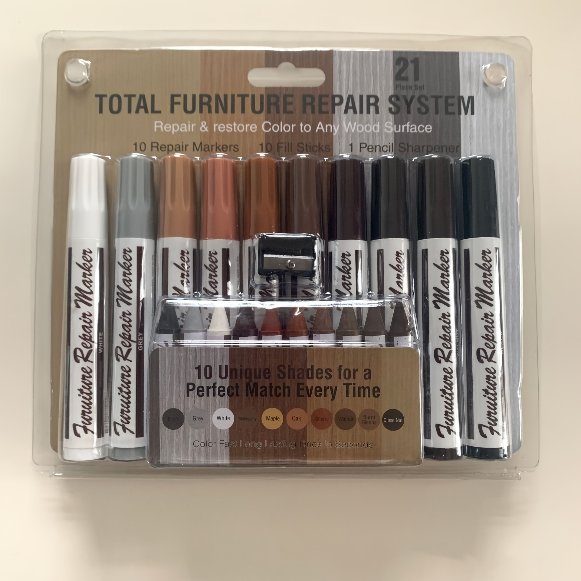Image of 20pcs Woodworking Repair Kit: Wood Grain Markers And Wax Filler Sticks For Repairing Scratches, Dents On Wooden Floors, Tables, Desks - Plastic Body
