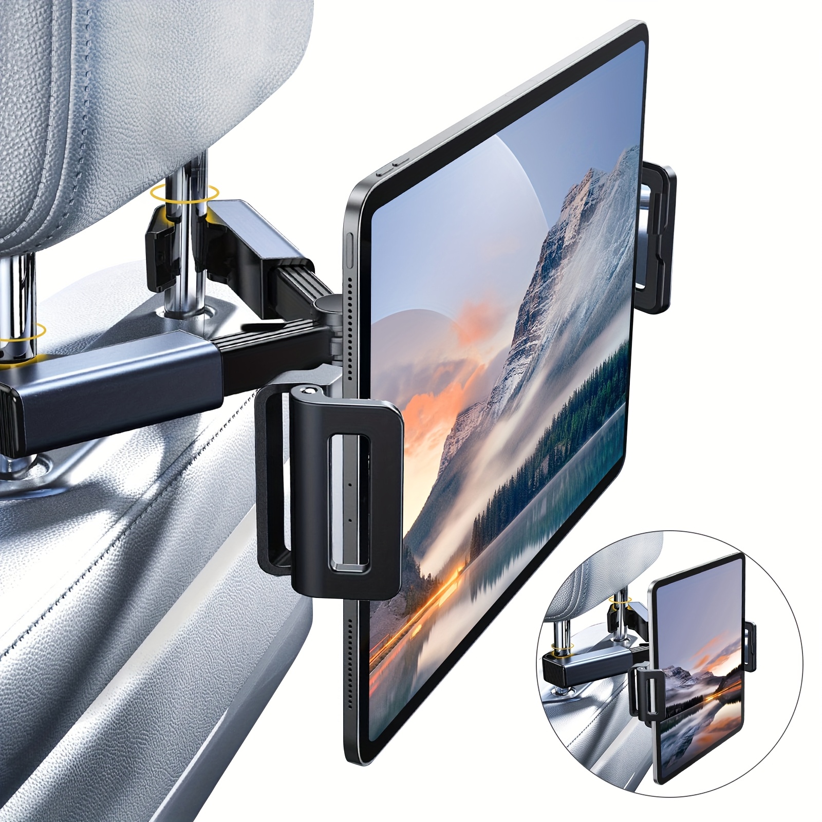 TEMU 360° Car Headrest Mount, Car Back Seat Tablet Holder, 4.7-12.9" Adjustable Stretchable, For Tablet
