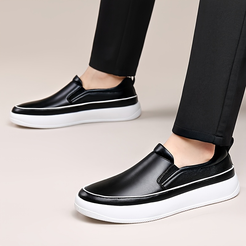 Men'S Plus Size Slip-On Loafers - Soft White Faux Upper, Non-Slip Rubber Sole, Black Stitching, Comfortable for Casual Attire & Vacation, Everyday Shoes | Neutral Shoe Look | Synthetic Cover Shoes, Dressy Shoes