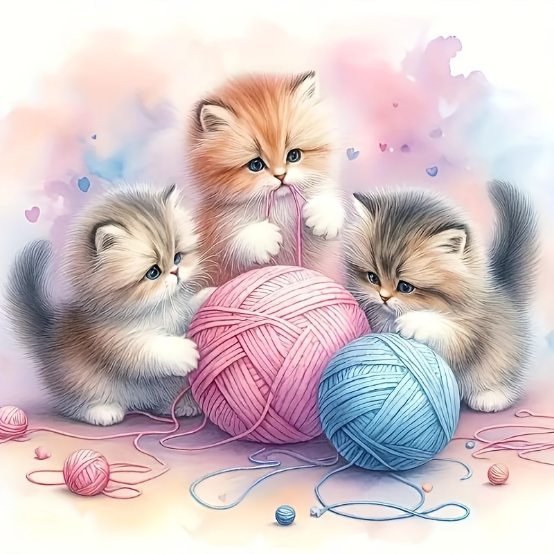 

Animal Themed Diamond Painting Kit With Cute Kittens - Round Acrylic Diamonds Art Craft Set For Decor