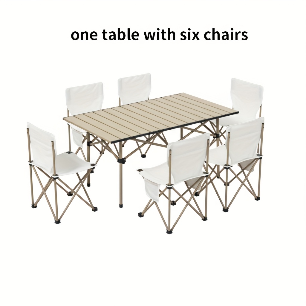 TEMU Portable Folding Table And Chair Set, 7pcs Outdoor Dining Combination, For Camping And Barbecues, Suitable For Gatherings, Garden Parties And