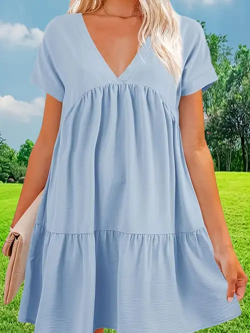women summer tunic dress v neck short sleeve casual loose flowy swing babydoll shift dresses with pockets - women's clothing - Temu women summer tunic dress v neck short sleeve casual loose flowy swing babydoll shift dresses with pockets - women's clothing - Temu